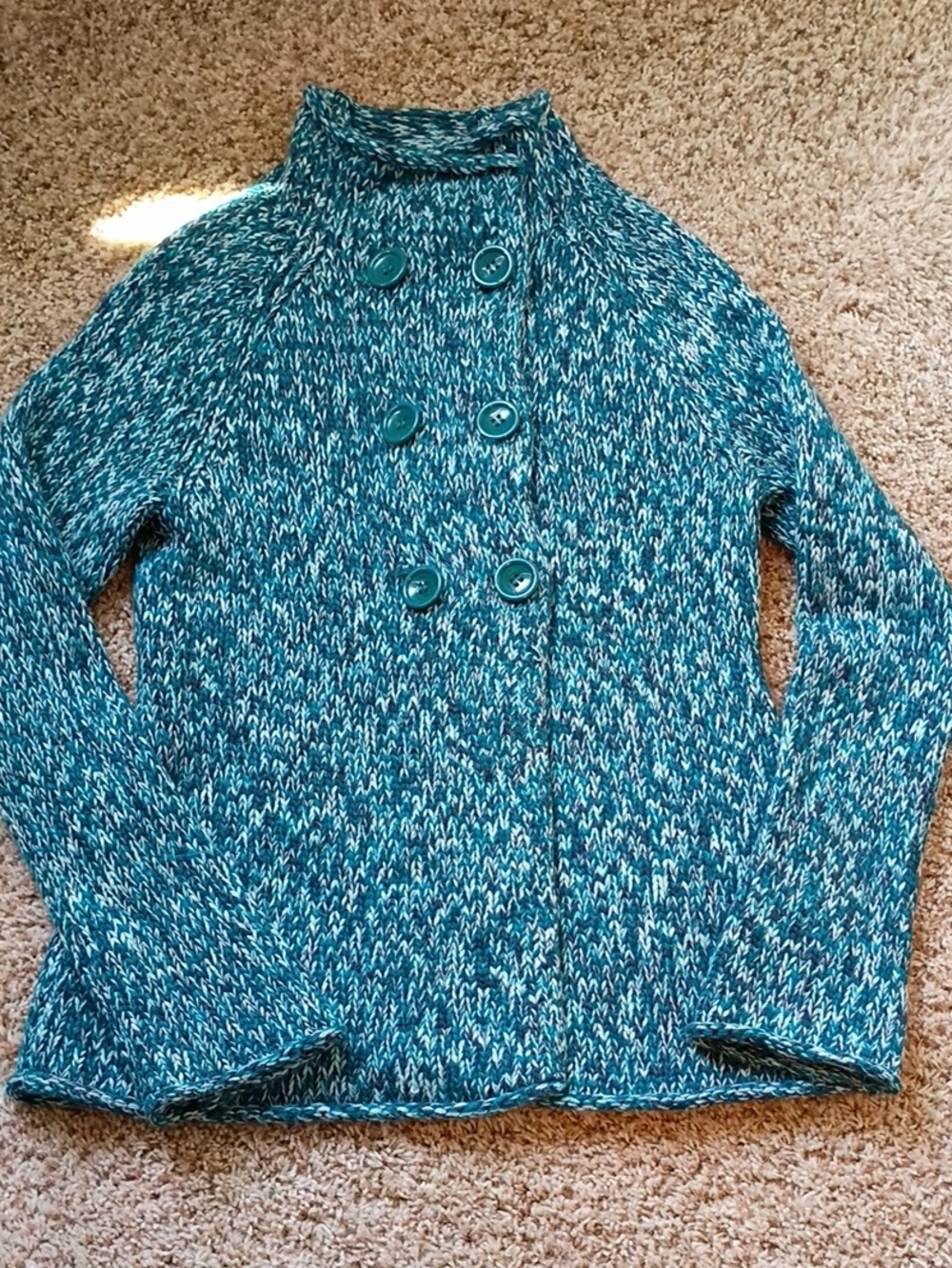 Vintage Victoria's Secret Teal Marled Double-Breasted Knit Cardigan